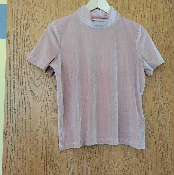 Madewell blush pink velour short sleeve mock turtleneck S - Picture 1 of 7